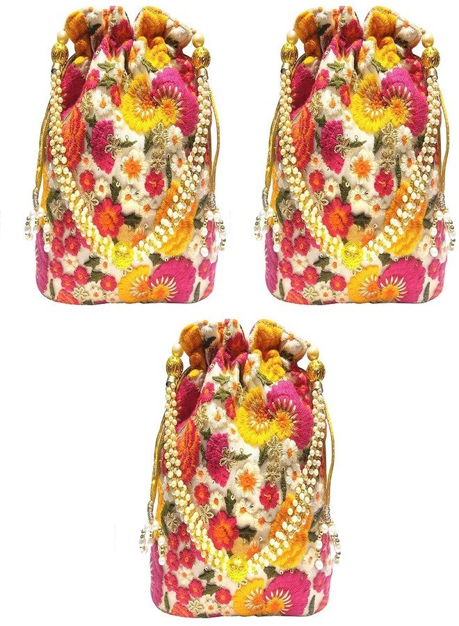 DUCHESS Women White Multi Potli Bag Purse (Pack of 3)